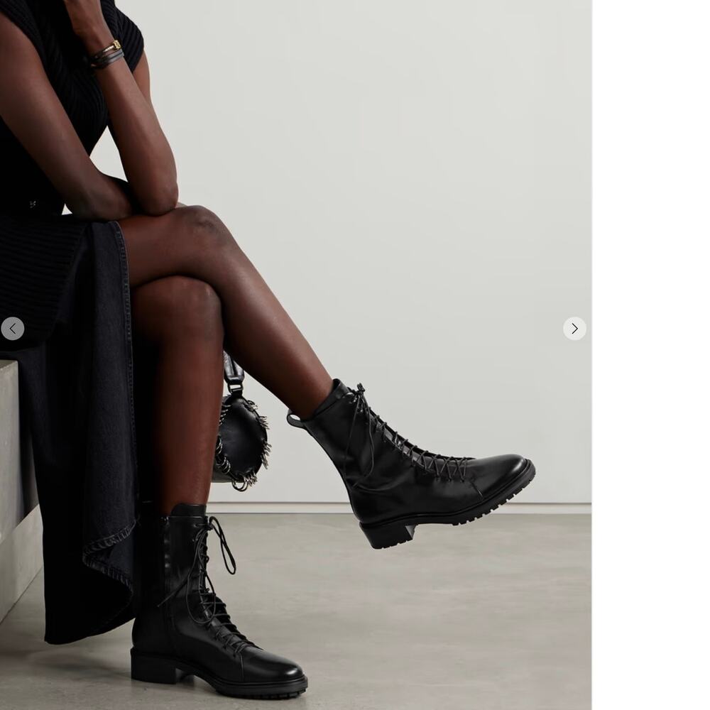 Aeyde Isa Lace Up Ankle Boots Black Calf Leather Combat EU 37 US 7